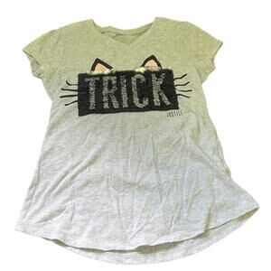 5 for $20 Justice Heathered Gray “Trick” Cat Short Sleeve Sequin Tee